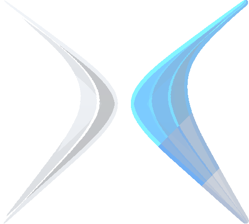 ELUX X performance mark: a silver blade and a blue blade forming an X