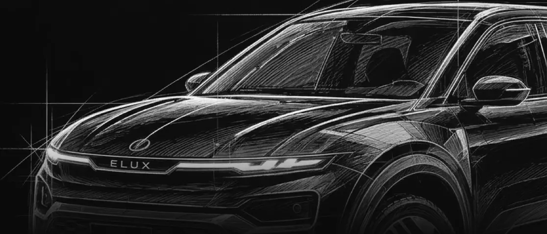ELUX Sovereign full-size SUV, concept sketch of the front with full-width light bar